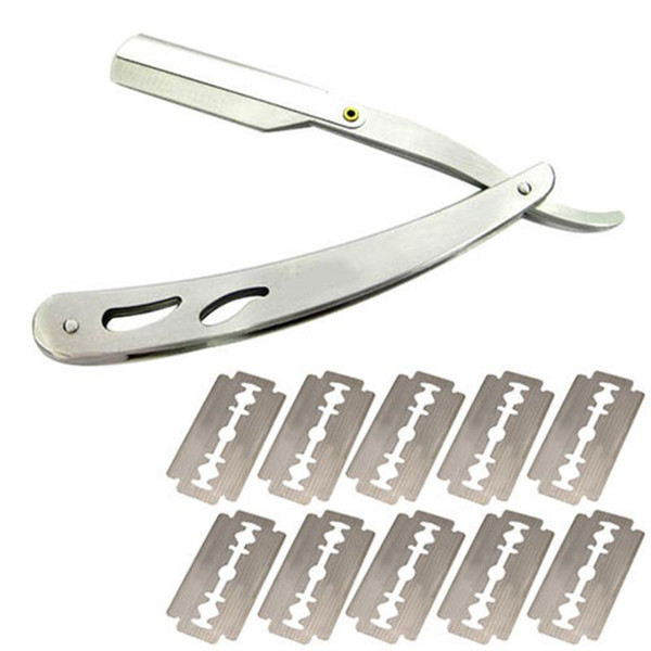 14x2cm 1set Men Straight Barber Edge Steel Razors Folding Shaving Knife Hair Removal Tools + 10pcs Blades