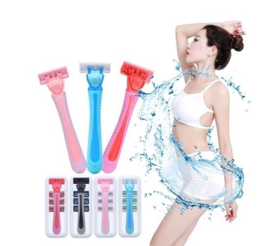 1pcs Razor Handle 4pcs Razor Blades Women Body Underarm Bikini Hair Removal Shaving Clippers