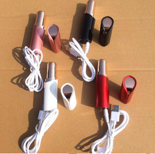 DHL freeshipping USB Rechargeable Lipstick Facial Hair Remover Red Mini Portable Body Epilator 18K Gold Plated Women Painless Hair Removal