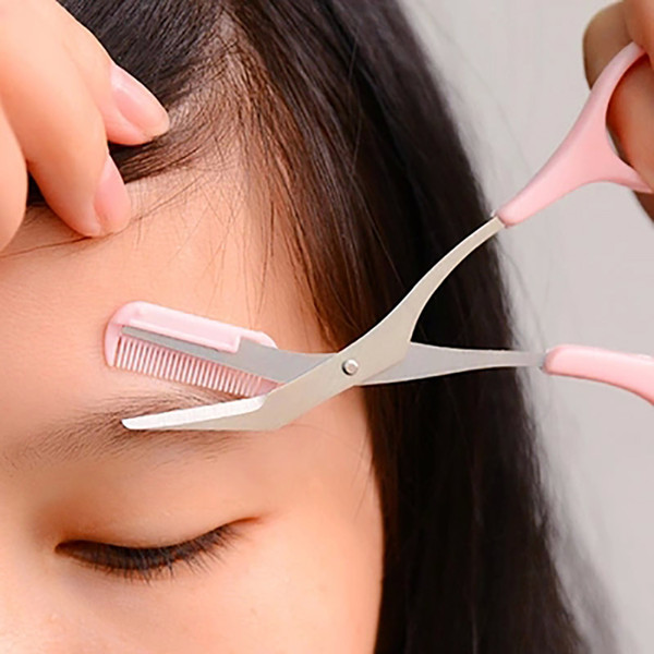 Pink Eyebrow Trimmer Scissors With Comb Lady Woman Men Hair Removal Grooming Shaping Shaver eye brow trimmer Eyelash Hair Clips