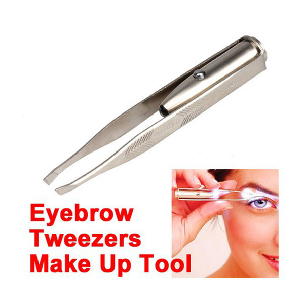 Stainless Steel Make Up Tool LED Light Eyelash Eyebrow Pro Hair Removal Tweezer Trimmers Free DHL