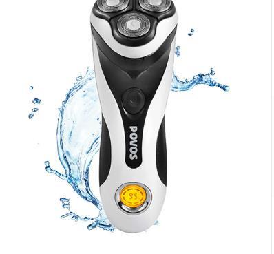 POVOS Men Washable Rechargeable Rotary Electric Shaver Razor with 3D Floating Structure 1 Hour Quick Charge Hair Removal