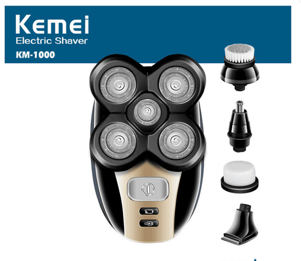 Convenient Kemei 5 in 1 Electric Shaver 5 Blade Heads Electric Shaving Rechargeable Razors Multifunction Men Face Care Washable KM-1000