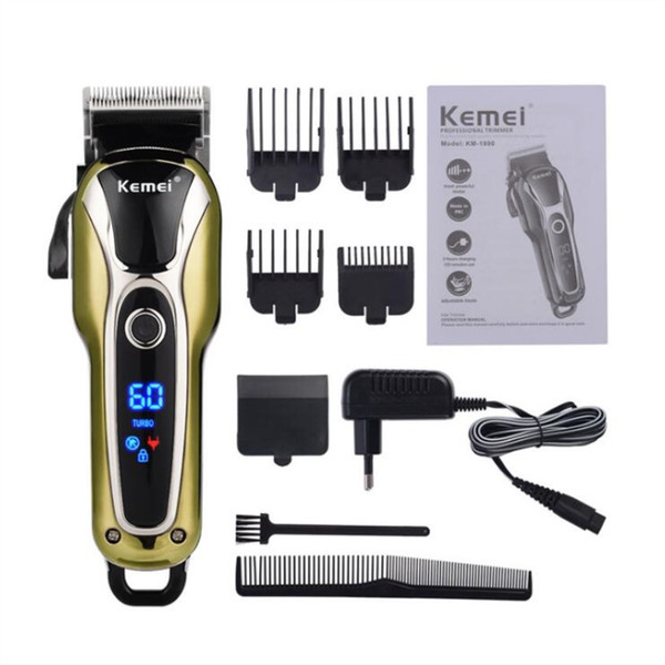 Kemei km-1990 Professional Super Power LCD Digital Hair Trimmer Salon Clipper Low Noise Cutting Trimmer Limit Combs Man Kids EU 110-240V