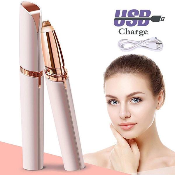 Electric Eyebrow Hair Trimmer Women Painless Portable Precision Brows Hair Remover Lipstick Shape Hair Razor USB Recharge