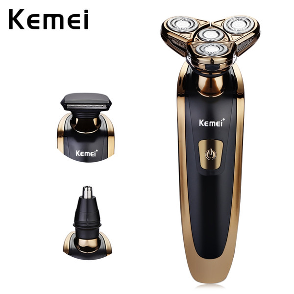 Kemei KM-363 3in1 Electric Shaver for Men Rechargeable 4 Floating Blade Washable Shaving Razor with Nose Ear Hair Beard Trimmer