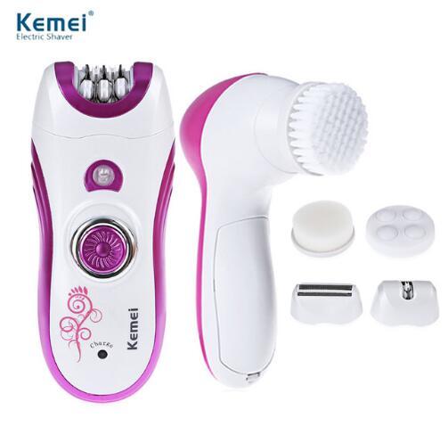 Kemei Lady 6 in 1 Multifunctional Epilator Facial Cleaning Instrument Rechargeable Cordless Women Shaver Hair Remove KM-3066 EU