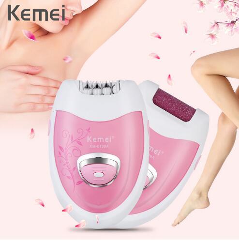 Hot selling 2 in 1 Rechargeable Electric Epilator Cordless Hair Remover Skin Care Lady Epilator Electric Foot Callus Remover KM-6199A