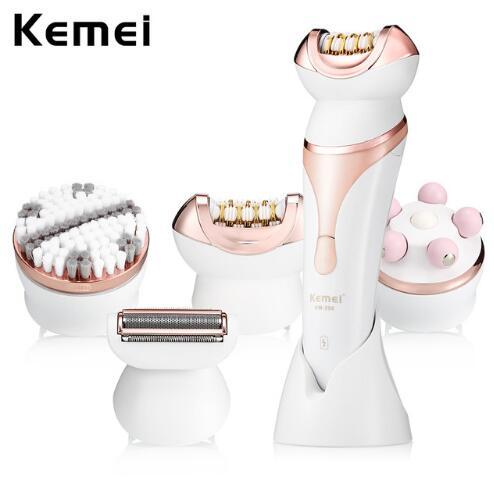 Kemei 4 In 1 Lady Rechargeable Shaver Electric Epilator Shaving Machine Multifunction Hair Remover Women Depilation Massager Set