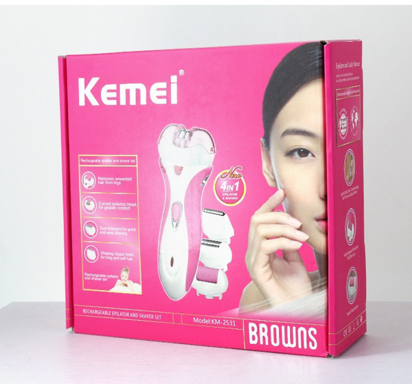 Kemei KM-2531 4 In 1 Rechargeable Women Shaver Electric Epilator Hair Removal Hair Clipper Foot Care Tools