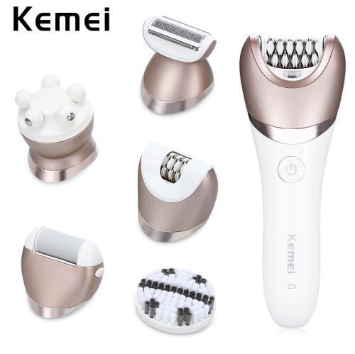 Kemei KM-8001 5 In 1 Rechargeable Shaver Electric Epilator Shaving Hair Remover Women Depilation Massager Callus Removal Sets