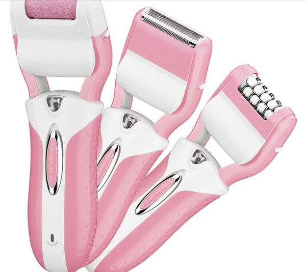 Gemei Brand 3 in 1 Electric Epilator+Shaver+Dead Skin Callous Roller For Lady Pink and blue Color rechargeable shaver 3pcs head