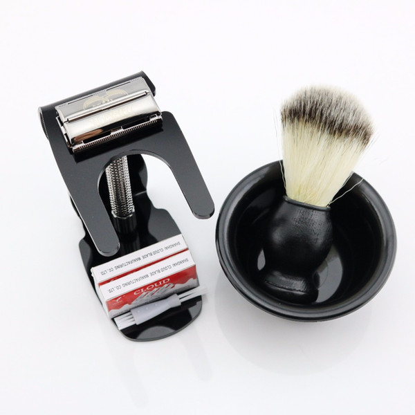 WEISHI Butterfly Safety Razor Long handle with black ACRYLIC shaving brush stand + 20PCS blades + Bowl + Shaving brush NEW