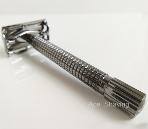 Double Edge Safety Shaving Razor Copper Alloy Black Pearl Color Extra Length Metal Handle 10 Pcs DE Blades Butterfly Head