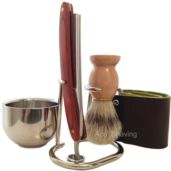 Barber Shop Beard Straight Razor Shaving Set Stand Metal Bowl Cup Mug Boar Bristle Hair Brush Face Beard Grooming Tool