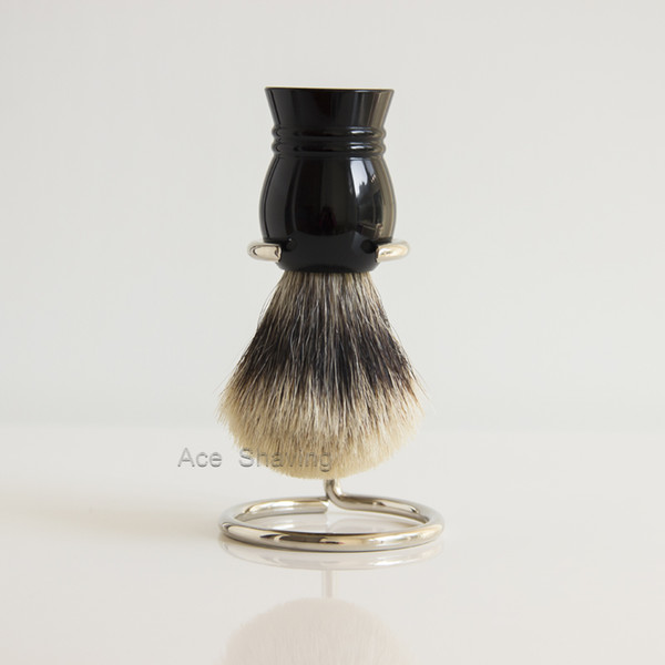 Finest Badger Hair Classic Acrylic Handle Shaving Soap Beard Brush & Metal Stand Holder