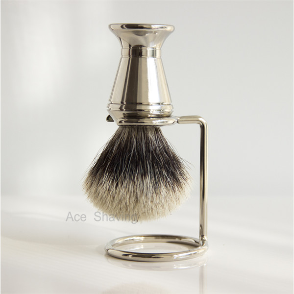 Finest Badger Hiar Shaving Soap Brush Stainless Handle With A Stand Holder Man Face Beard Shaver