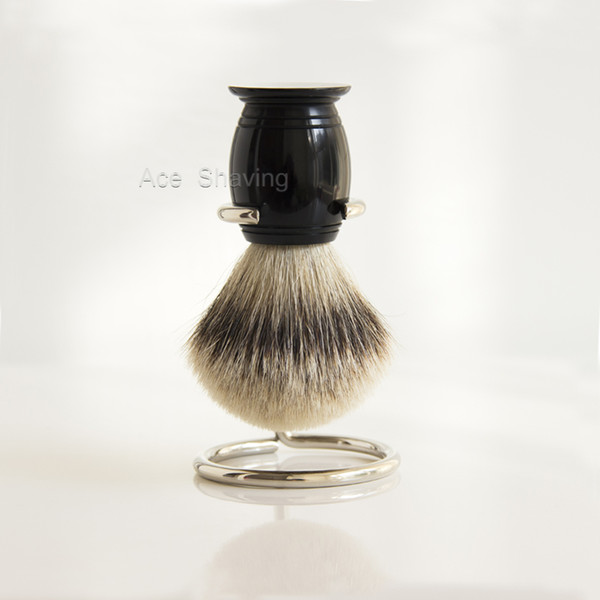 Silvertip Badger Hair Classic Black Acrylic Handle Shaving Beard Brush with Metal Stand Holder