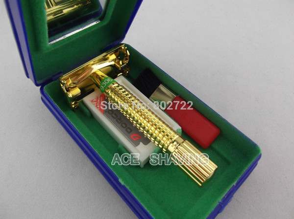 Double Edge Blades Safety Butterfly Head Shaving Razor Metal Golden Color Handle 9306A