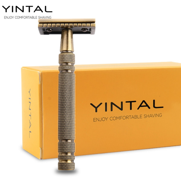 YINTAL Men's Bronze Classic Double-sided Manual Razor Long Handle Safety Razors Shaving 1 Razor Simple packing