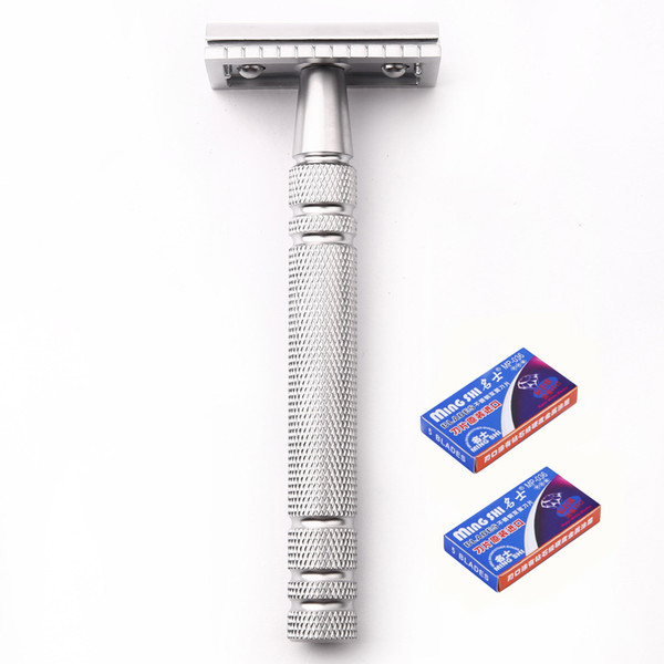 1Razor + 10 Blades Men Shaving Classic Safety Razor Manual Shaver Matte Nonslip Blank Brass Long Handle Double Edge Razor