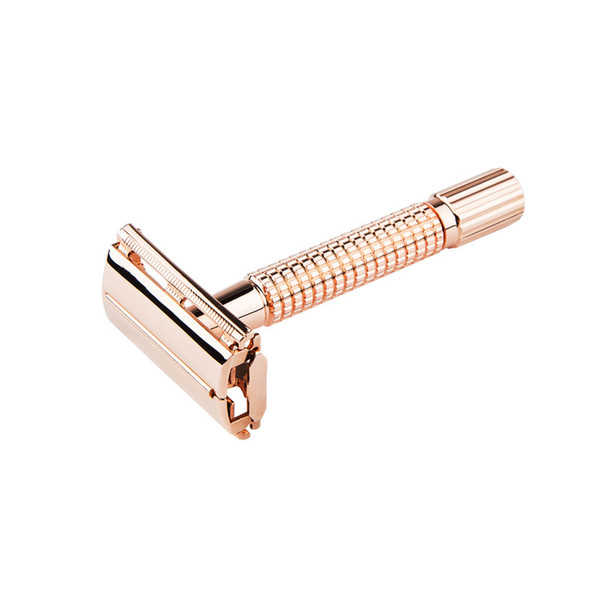 1Razor 10 Blades WEISHI Men's Shaving Classic Manual Short Handle Razor Double Edge Razors Rose Gold Travel Portable Safety Razor