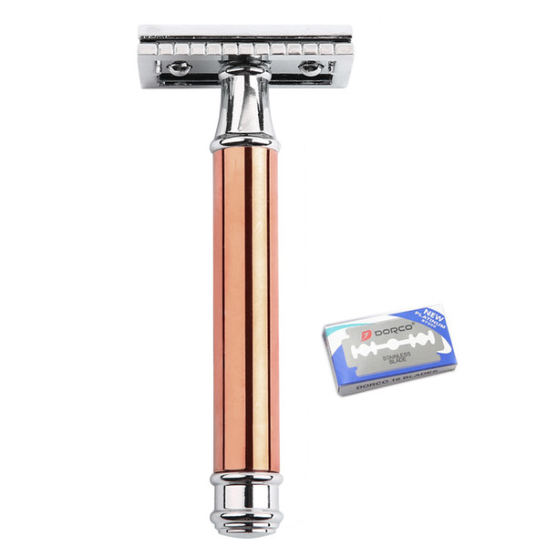 1 Razor 10 Blades Double Edge Razor For Men Shaving Shaver Manual Rose Gold Blade Replaceable Classic Safety Razors