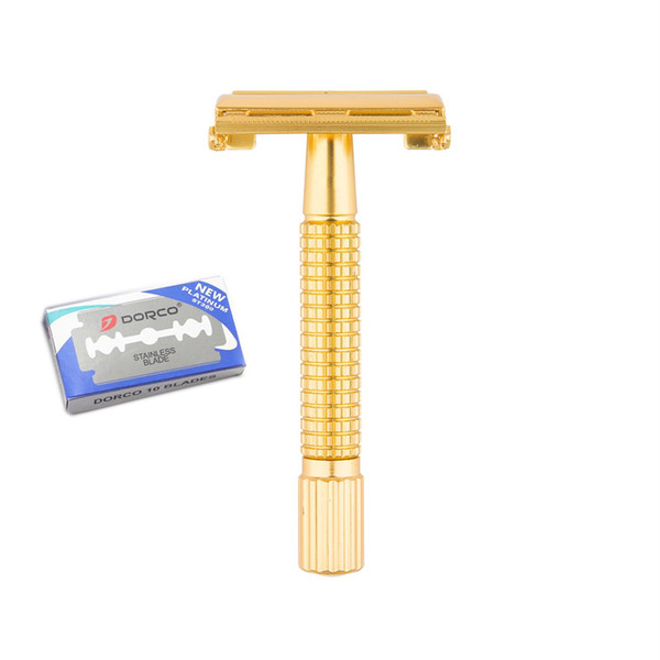 1 Razor 10 Blades WEISHI Men's Shaving Classic Double Edge Razors Brass Metal Safety Razor Manual Shaver Gold