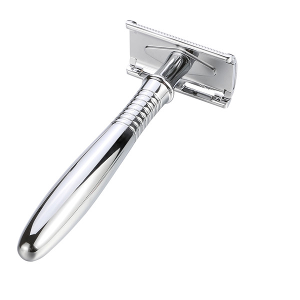 Men Shaving Double Edge Safety Razor Classic Shaver Zinc Alloy Silver Long Handle Razors Manual Manual Razor Set