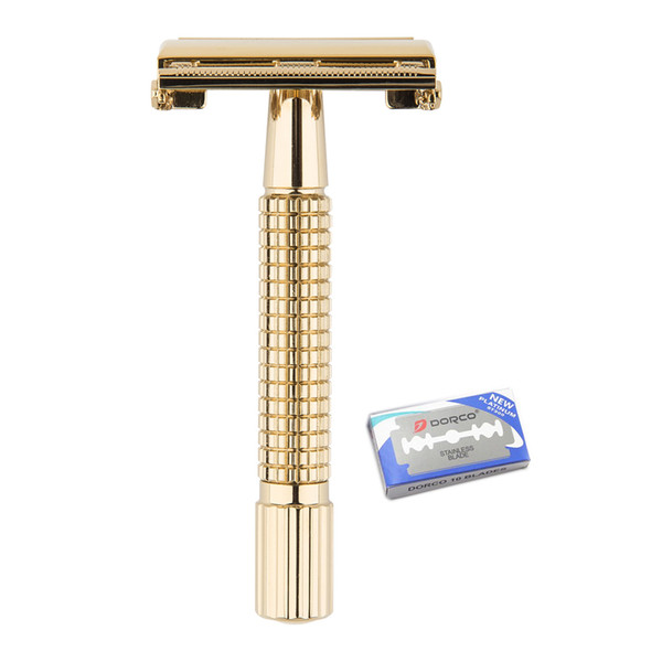 1 Razor 10 Blades Men Shaving Classic Safety Razor Brass Handle Butterfly Manual Double Edge Shaver