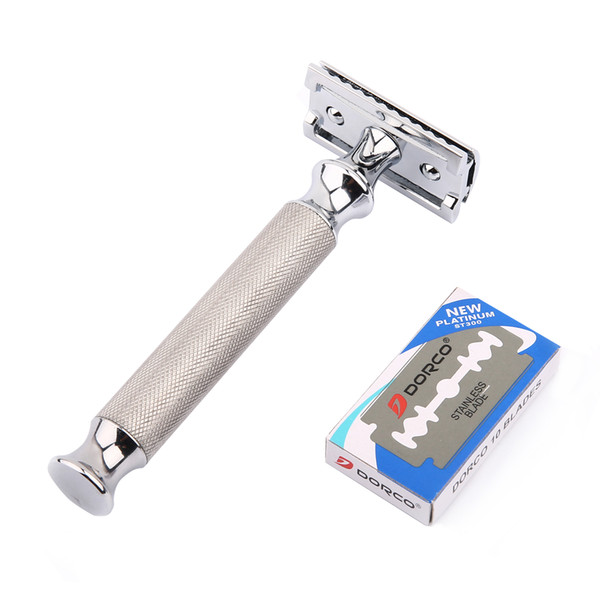 1 Razor 10 Blades Shaving Men stainless Steel Classic Safety Razor Blade Replaceable Double Edge Razors Manual Shaver