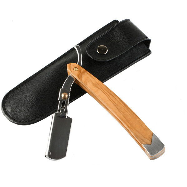 Men Shaving Straight Razor Barber Shaver Manual Wood Handle Razor Blade Clipper