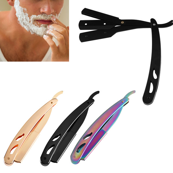 3 Colors Fashion Stainless Steel Straight Edge Razors Beard Eyebrow Barber Shave Manual Folding Shaving Knife Man's Styling Tool