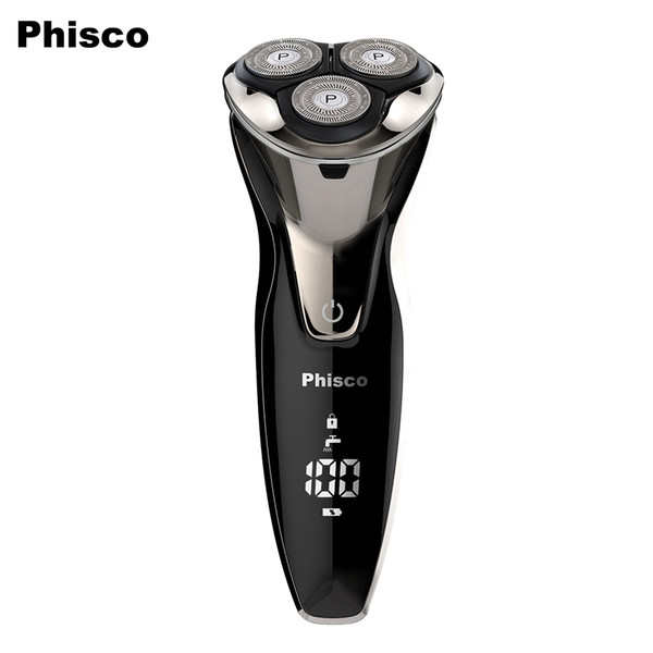 Phisco Rechargeable Electric Shaver Razor for Mens Beard Trimmer Wet Dry Waterproof USB Rotary Shaving Razor Heads Face Care