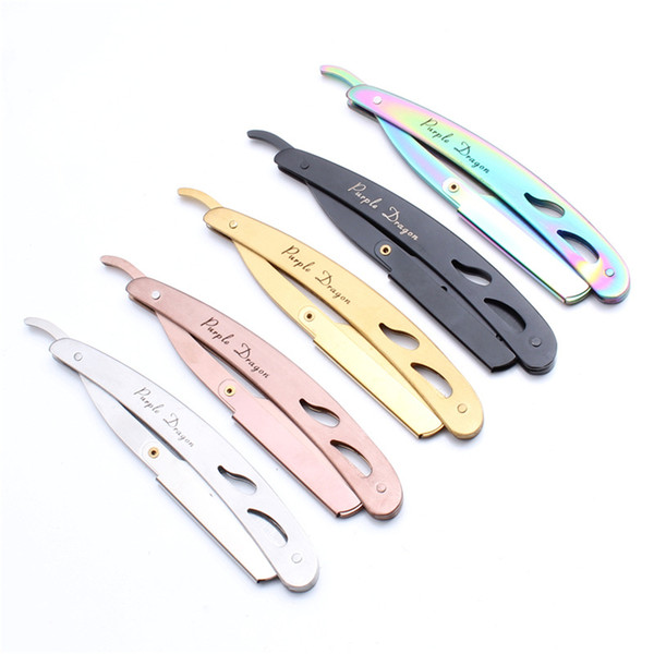 1set Men Straight Barber Edge Steel Razors Folding Shaving Knife Hair Removal Tools five colors with 10 pcs razors