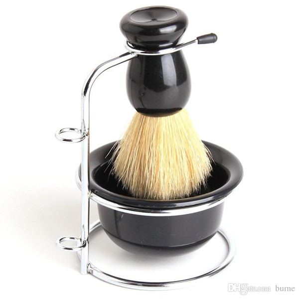 Wholesale-4 in1 Men Chrome Bowl Brush Soap Dish Stand Shaving Razor Beard Clean Shaver Kit Set Easy Cary LA602233.