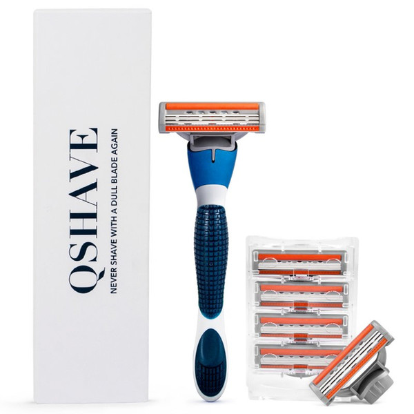 QShave Brand Blue Shaving Razor with Blade Shaver for Men X3 Blade