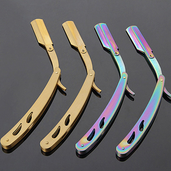 New Stainless Steel Haircut Manual Razor Rack Folding Shaving Knife Rack Eyebrow Knife Hair Removal Tools without Blade