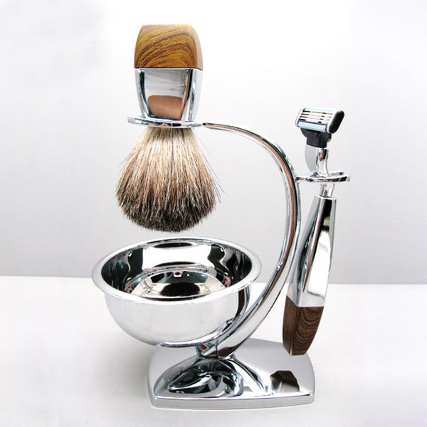 Barber Straight Razor Shaving Set Stand Zinc Alloy small bowl strop Boar Bristle brush 4 pcs Set Free Shipping