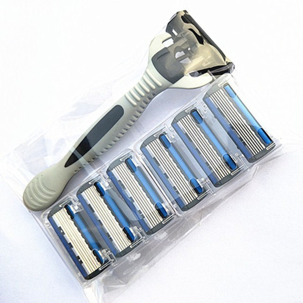 6 Layers Razor Include 1 Razor Holder + 7 Blades Replacement Shaver Head Cassette Shaving Razor Set Blue Face Knife For Man