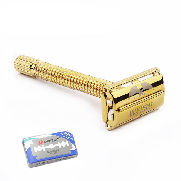 1 Razor 10 Blades Men Shaving Safety Razor Butterfly WEISHI Long Handle Brass Navaja Men Shaving Manual Razors