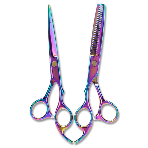 Rainbow cut hair scissors set cutting shears thinning barber scissor hairdressing colorful scissors hairdresser tools QQA303 100pcs