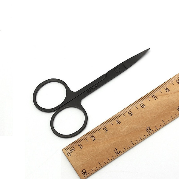 Black Stainless Steel Eyebrow Trimming Scissors Nose Hair Remover Eyelash Cuticle Scissors Curved Makeup Tools W8270