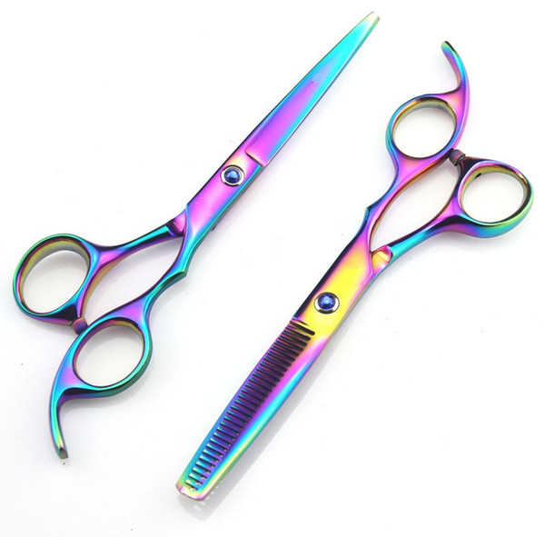 Rainbow cut hair scissors set cutting shears thinning barber scissor hairdressing colorful scissors hairdresser tools QQA303