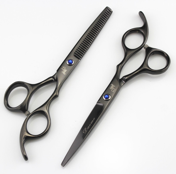 2Pcs/set Professional 6.0 inch Hairdressing Shear Cutting Barber Scissors & Haircut Thinning Scissor Set Stainless steel Logo custom