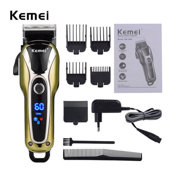 Kemei Professional Super Power LCD Digital Hair Trimmer Salon Clipper Low Noise Cutting Trimmer Limit Combs Man Kids EU 110-240V