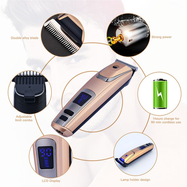 Kemei Professional Cordless Beard Hair Cutter Blade Trimer LCD Shaving Machine Barber Scissors Grooming Kits Comb Length Setting