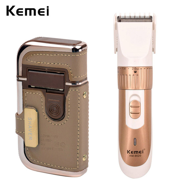 Kemei Golden Electric Cordless Adjustable Hair Cutter Beard Trimer+Compact Rechargeable Men Foil Shaver Razor Blade Heads Travel