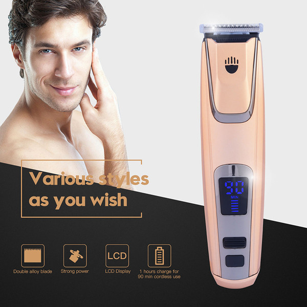 100-240V Kemei Low Noise Professional Hair Clipper LED Electric Trimmer Shaving Haircut Machine Alloy Blade with 4 Limit Combs