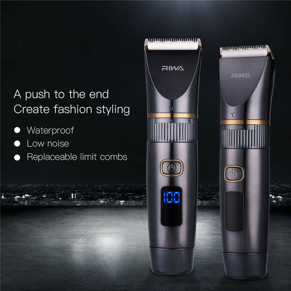 Professional Waterproof Hair Trimmer LED Display Men's Haircut Cutting Machine Grooming Low Noise Clipper Titanium Ceramic Blade